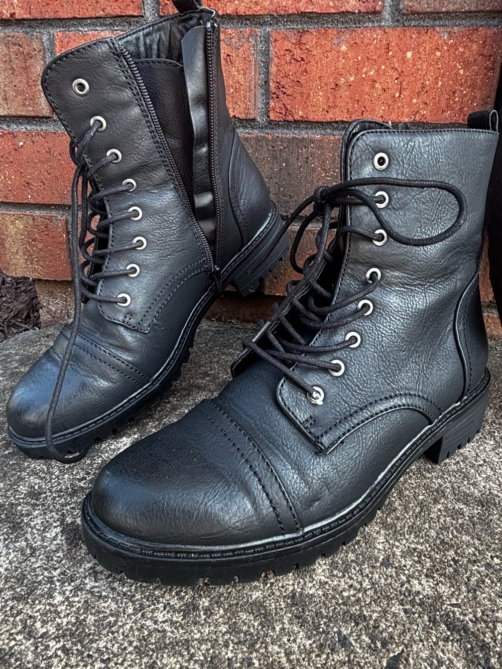 Target Black Leather Combat Boots with Side Zipper